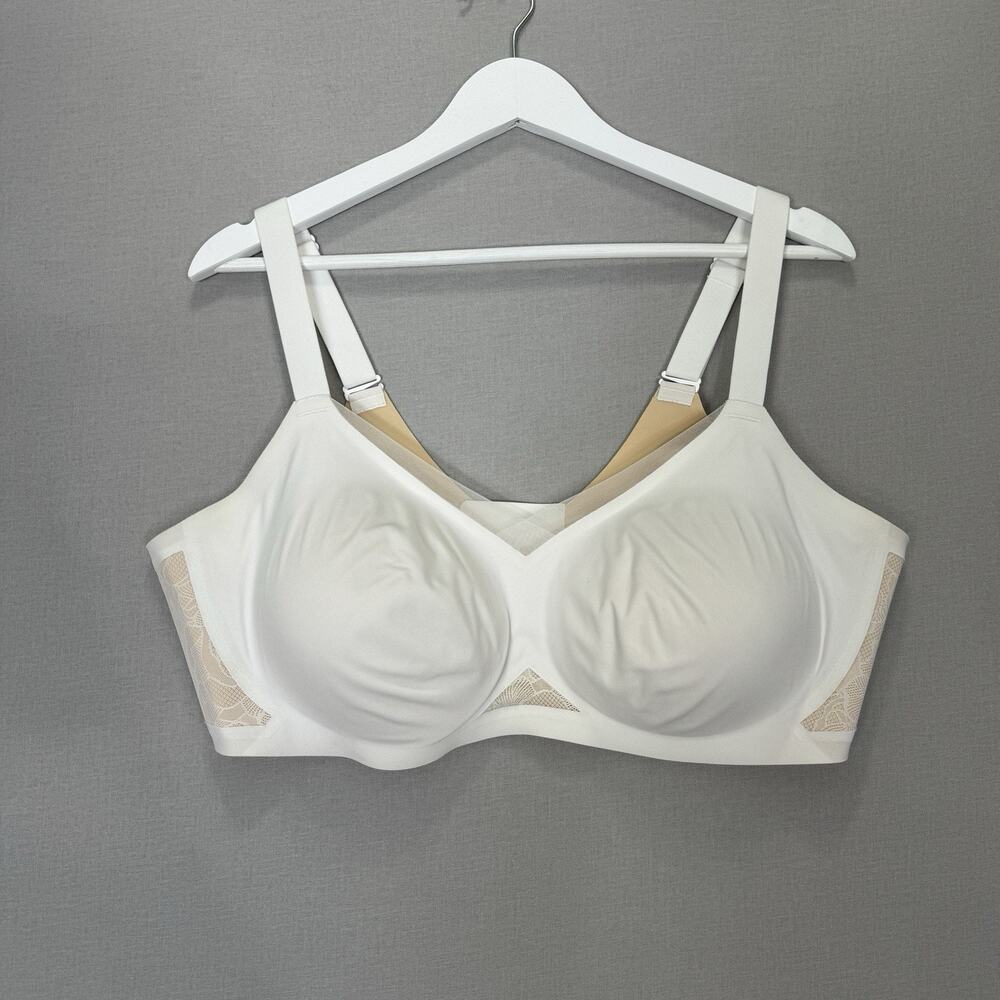Honeylove CrossOver Bra Women 3X White Lace Wireless Smooth Support Comfort